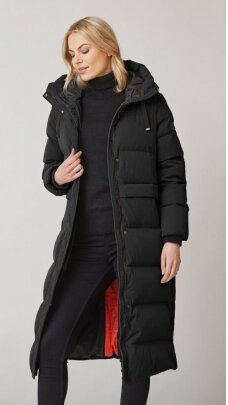Ilgas moteriškas pūkinis paltas ILONA BLACK