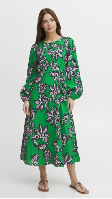 Moteriška žalia suknelė ilgomis rankovėmis PULZ JEANS
