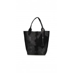 Leather handbag for women TOSCANIO TOS 1101 JUODA